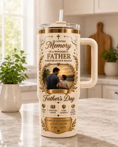 Memorial Father Tumbler 40oz, Personalized Photo Dad Memorial Gift, Custom Name Date Father's Day Cup, In Loving Memory Tumbler