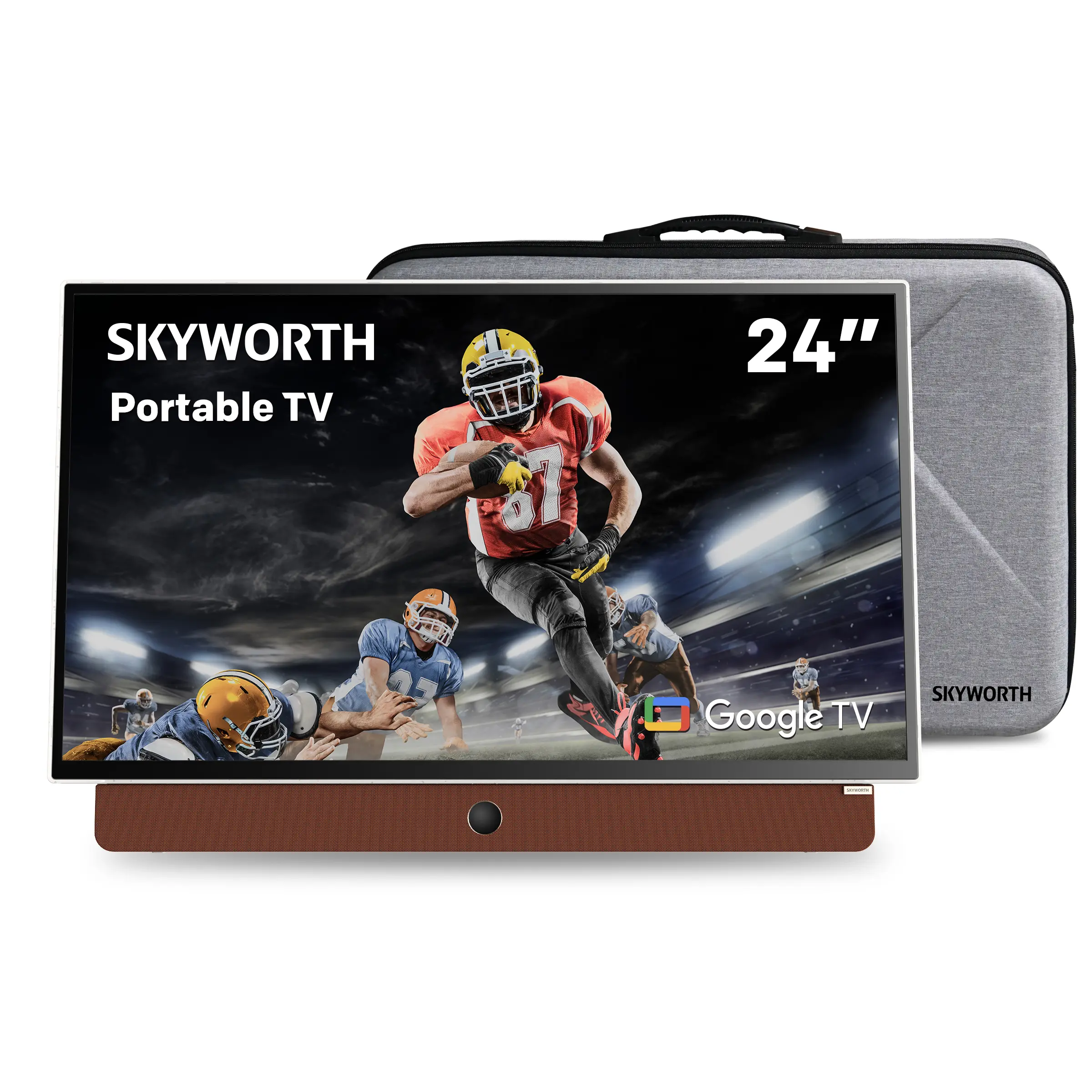 Skyworth 24" Portable Smart Google Flat Screen Kitchen TV with Protective Case - FHD 1080P HDR10, Dolby Audio, Bluetooth, Chromecast, Voice Control (Household Large Home Appliances Television)
