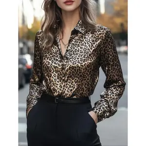 Women's leopard print long sleeved shirt, elegant commuting shirt, business casual top, teacher shirt, school uniform, autumn fashionRAIMENTRY