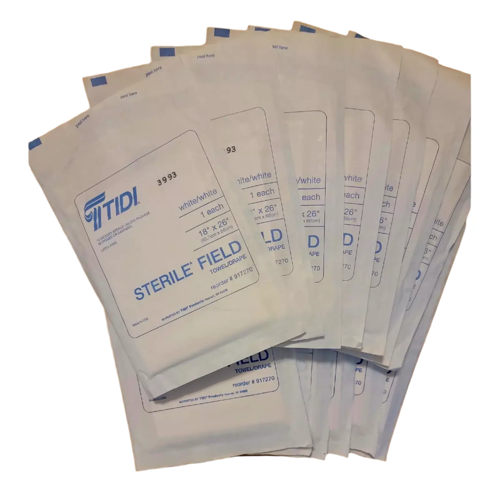 TIDI 18" x 26" Sterile Field Towel Drape – 3-Ply Tissue/Poly, White, Non-Fenestrated, 50/Box (917270)