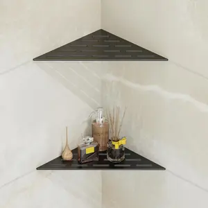 Corner Shower  Shelf, Recessed Built-in Bathroom Storage for Tiled 90? Walls, Matte Black 304 Stainless Steel, Set of 2