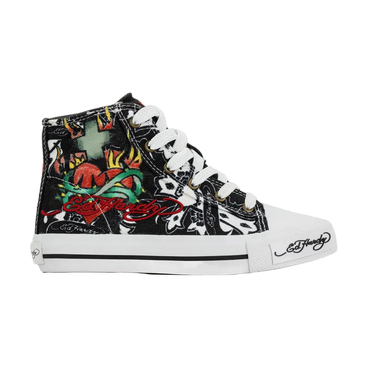Ed Hardy Black Cross High Top Black White PS Fashion Shoes New