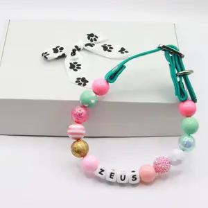 Custom Beaded Name Collar for Dogs and Cats-Easter Small,Medium and Large Pets-Adjustable Handmade in the USA-Personalized Pastel and Cute Bead Colors