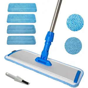 16.5'' Microfiber Mop for Floor Cleaning-Blue Flat Floor Mop with 58'' Stainless Steel Handle- 4  Washable Replacement Pads-Wet & Dry Use for Hardwood Tile Wall- Kitchen Bathroom