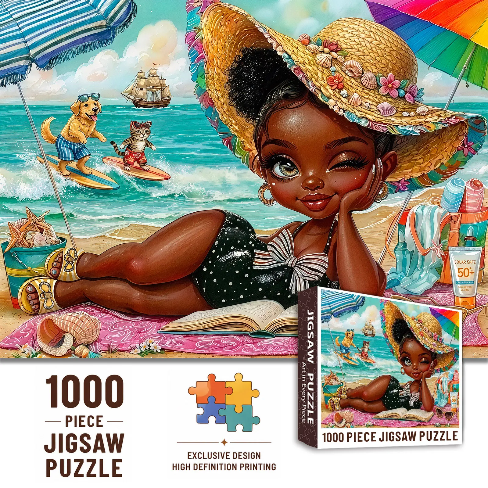 Walarky Summer Beach Girl 1000 Pieces Jigsaw Puzzle for Adults, Tropical Ocean Vacation Puzzle, Relaxing Brain Challenge Family Game, Gift for Beach Lovers Seniors, Wall Decor 27.5x20inch(70x50cm)