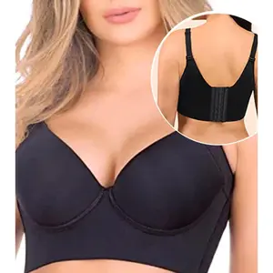 Women's Deep Cup Shapewear Bra - Smooth, Soft, Comfortable, Built-in Shaper, Back Fat Hiding, Casual Day Basic Minimalist Check Design, Flattering Fit Multi-Size Underwear Top