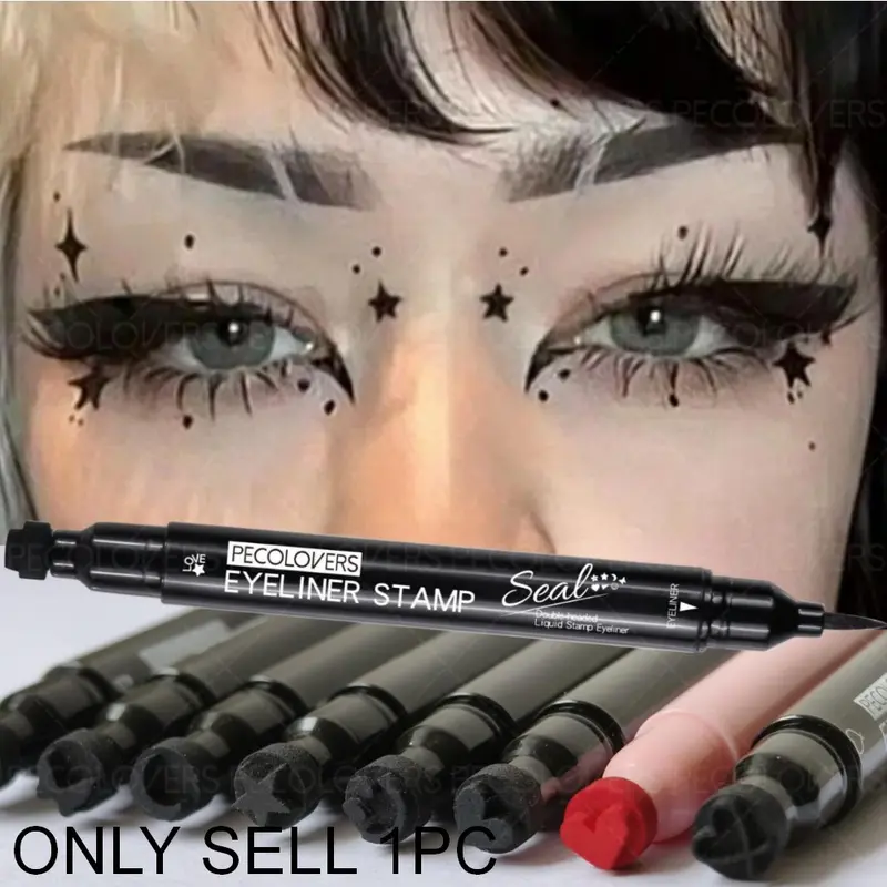 1 PC Quick-Dry Liquid Double Eyeliner – Long-Lasting, Waterproof, Matte Black, Dual-Ended Stamp Pen with Fine Tip for Beginners and Daily Makeup, Eye Makeup Supplies, Graphic Eyeliner, Eye Makeup Product