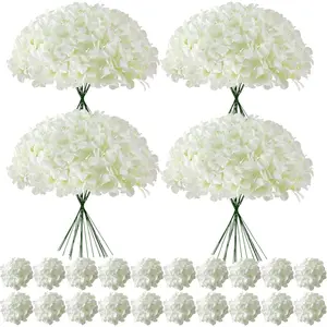 100 Pcs Faux White Hydrangea Artificial Flowers Bulk, Fake Silk Hydrangea Flowers Heads with Stems for Wedding Decorations Baby Shower Porch Home Table Centerpieces