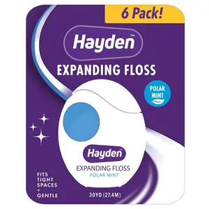 Expandable Floss for Deep Cleaning Tight Gaps. 6 Pack Value with Fresh Polar Mint Flavor. 180 Yards of Woven Floss. Gentle Care with Anti-Tartar Properties. PFA Free. Oral