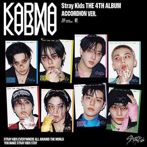 Stray Kids 8 Members 4th Album 'KARMA' [Accordion Ver] Member Covers - CD+Books, 14p Photobook, Lyrics Book, Photocard, 2-Cut Photo, Compact Display Size