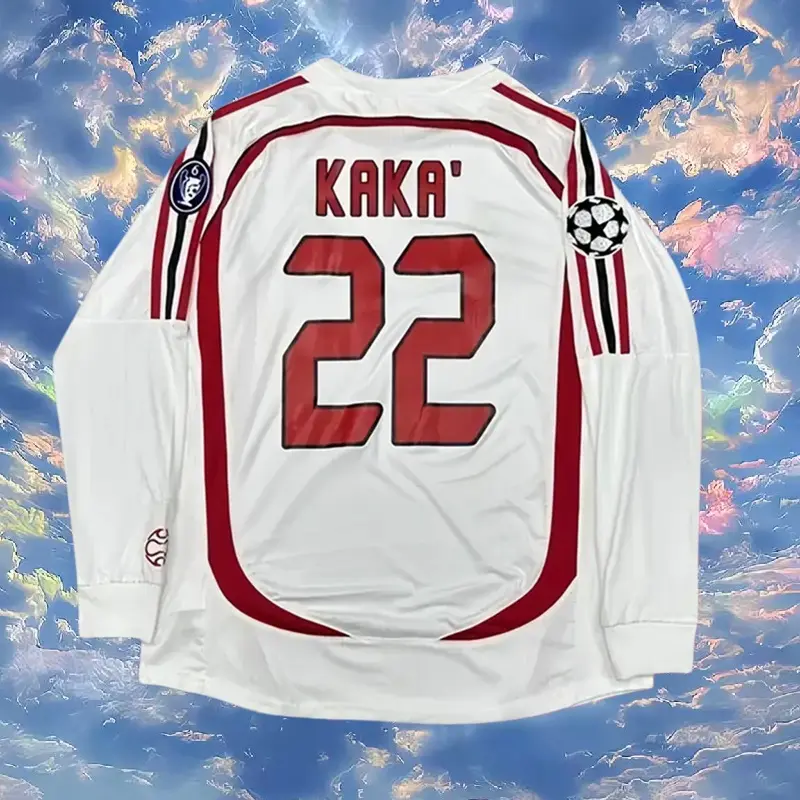 06-07 Away Retro White No.22 Kaka Long Sleeved Soccer Jersey