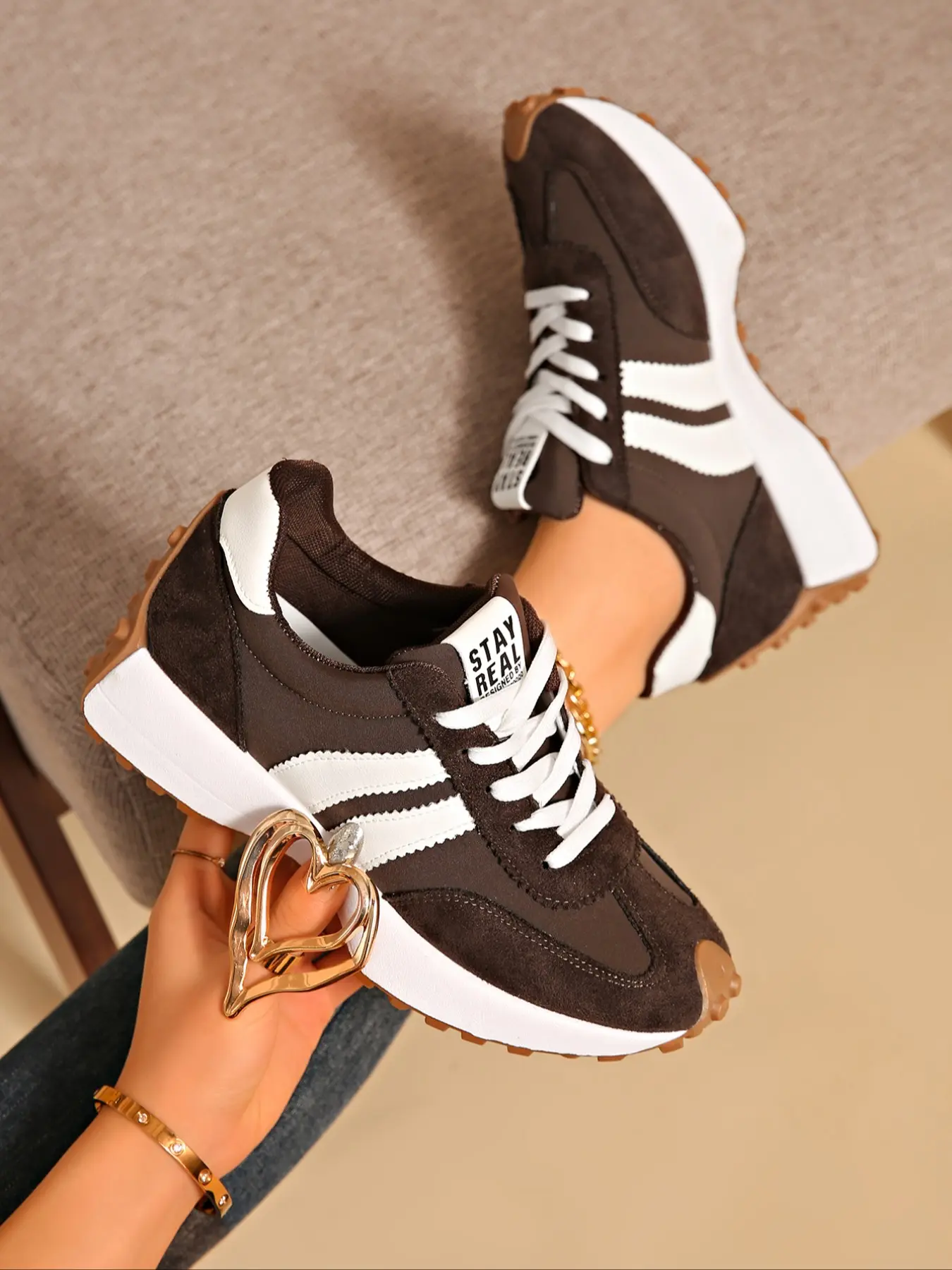 Spring Autumn New Women's Sports Shoes, Casual Thick Sole Comfortable Breathable Height Increase, Fashion Versatile Female Shoes, Patchwork Sneakers