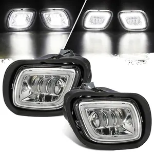 Partsam Pair Fog Lights Lamps with LED Halo Ring for Freightliner Cascadia 2008-2017 Clear Lens White Light/w Plug/12V
