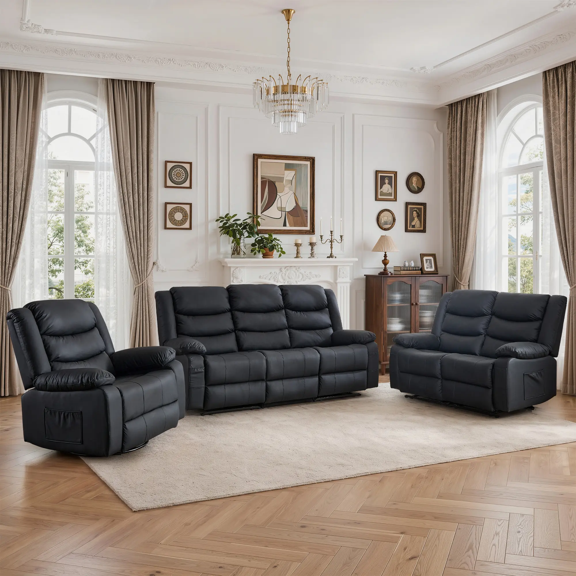 Korser Modular Reclining Sofa - 3-Seater, 2-Seater with Cup Holder & Built-In Power Outlet, Center Console & Pull-Out Table Multifunctional Indoor Furniture