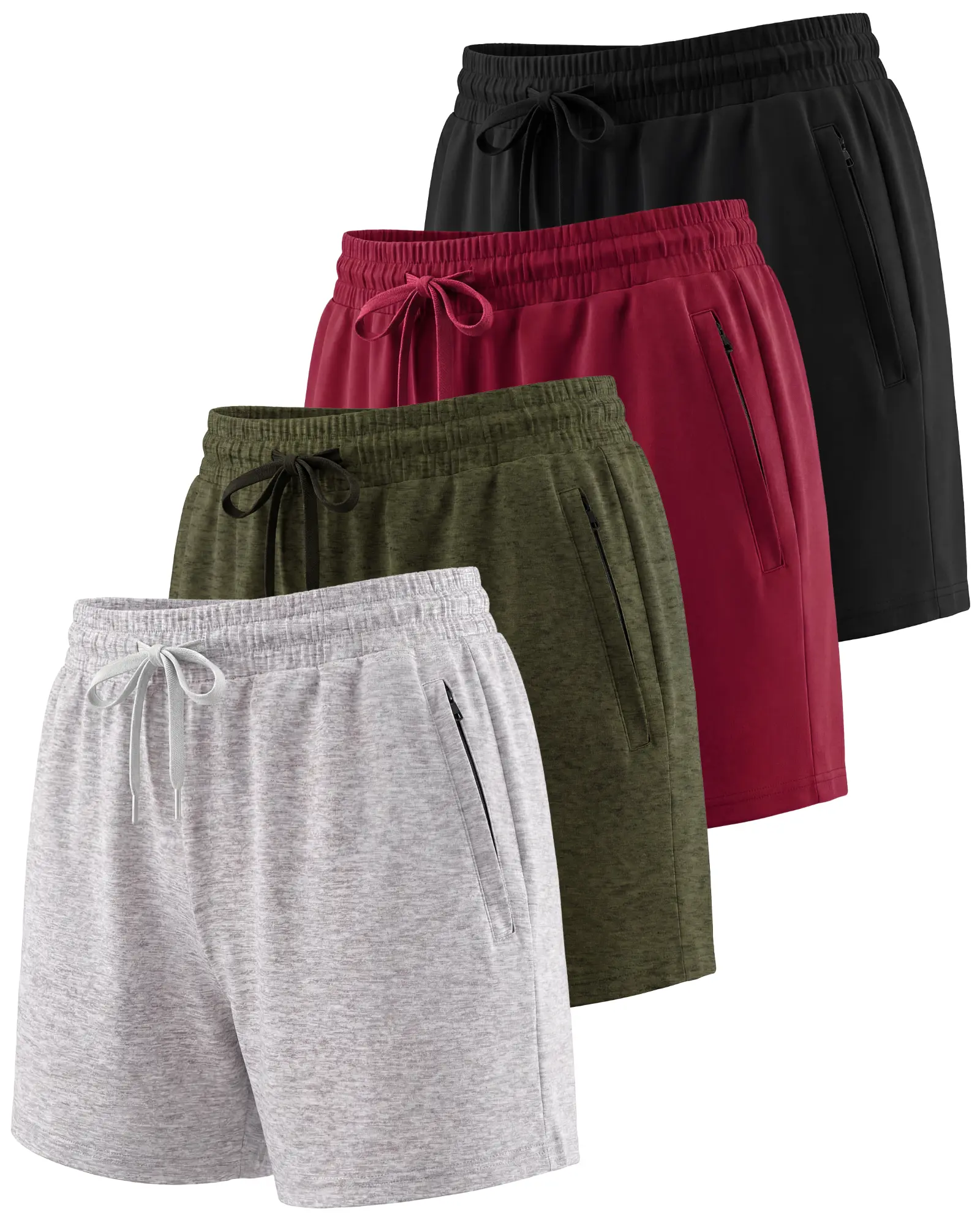 Real Essentials 4 Pack: Womens Active Athletic Performance Dry-Fit Shorts with Zipper Pockets (Available in Plus Size)