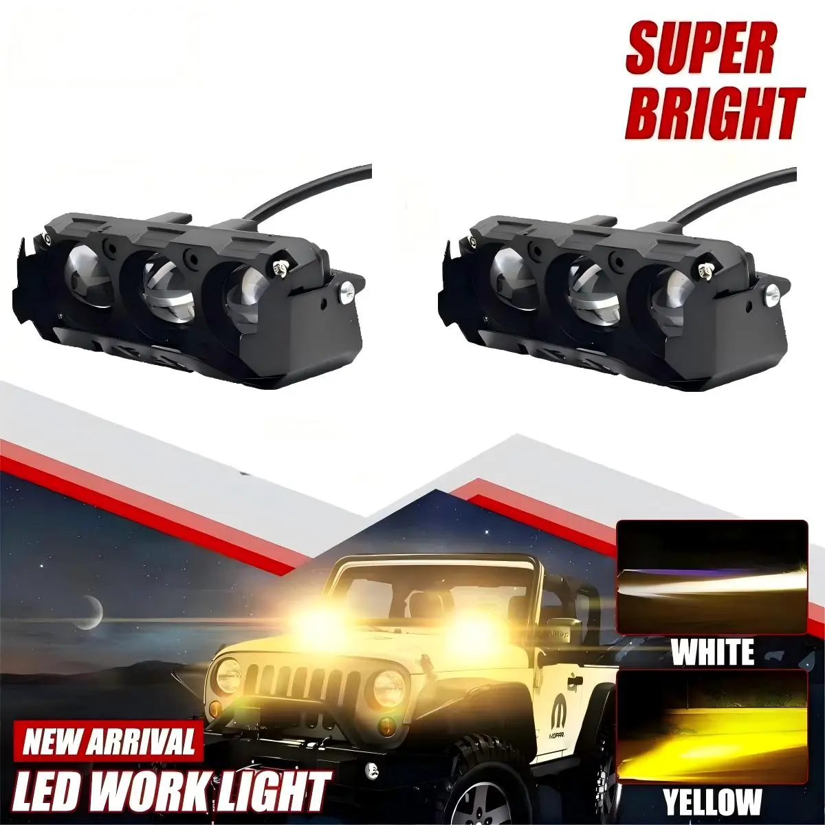 3 Lens Motorcycle LED Spot Light Dual Color Super Bright Hi/Low Beam Fog Lamps for Car Trucks SUV UTV 12V 24VMini Lens Headlight Driving Light