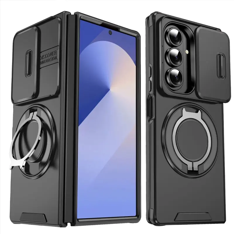 Phone Case: The 360° Rotating Ring Stand Is Suitable for Samsung Galaxy Z Fold7 Fold8Ultra Flip8 Flip7  Series, with Sliding Lens Protection Cover, Car Stand, Simple and Elegant