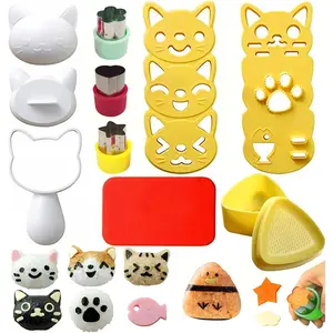 6 Sets Cute Rice Ball Sushi Molds Bento Accessories Kits with 3PCS Vegetable Fruit Cutter Shapes 1PC Triangle Gimbap Mold for DIY Nori Rice Making Bento Box Picnic Tools