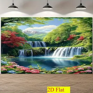 1pc Spring Backdrop Waterfall Colorful Forest Flowers Multiple Sizes for Home Decoration Party Event Photo Booth Birthday Wedding Holiday