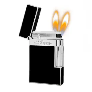DUPONT 1:1 Dual Flame Silver Black Lacquered old Fashined Lighter Metal Brass Good for Gift