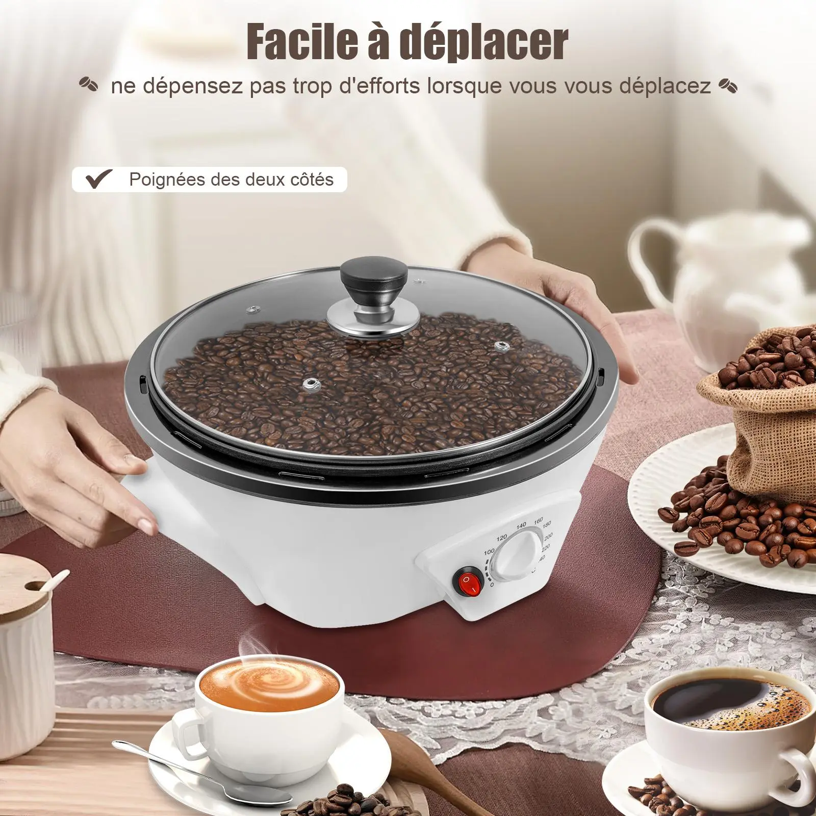 Home Coffee Bean Roasting Machine - 800W, 500g Capacity, 32-464°F Adjustable Temp, Compact, Easy to Clean, 5.95 lbs Glass Roaster, Beginner-Friendly for DIY Nuts & Seeds