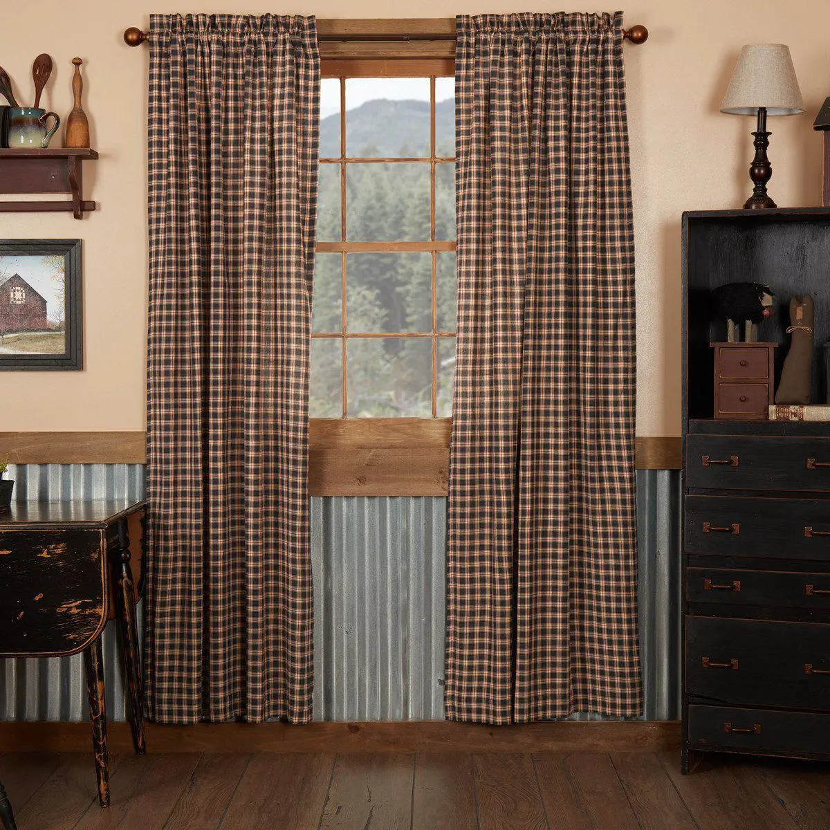 Bingley Star Plaid Panel Curtains, 100% Cotton Room Decor Curtain with Accent Details, Machine Washable Window Covers, Khaki, Traditional