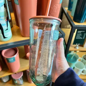 Starbucks Clear Triangle Bottom Recycled Glass Tumbler Cold Cup 16oz 2024