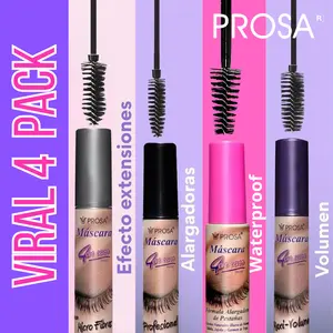 Prosa Viral 4 Pack - 4 in 1 Mascara Collection - Professional Silicone Brush for Natural Lash Definition & Longer Length - Makeup