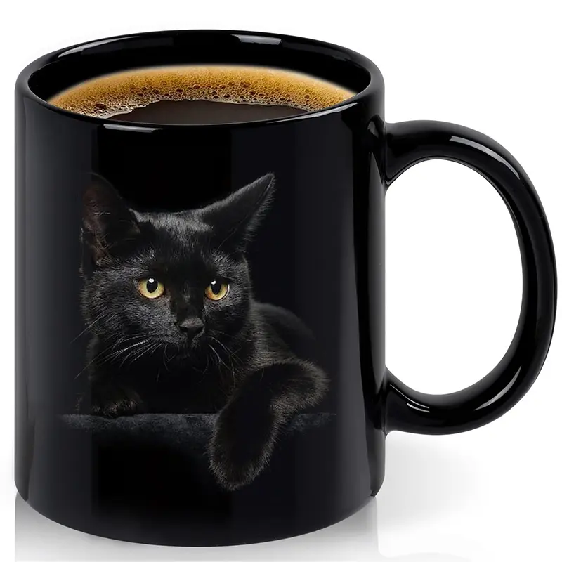 1pcs, Black Cat Coffee Mug, Ceramic Funny Coffee Mug, Funny Coffee Cup, Funny Beverage Mug, Funny Design Mug, Classic Coffee Mugs, Perfect Cat Lover Gift, Great Birthday or Valentines Surprise, Christmas Gifts