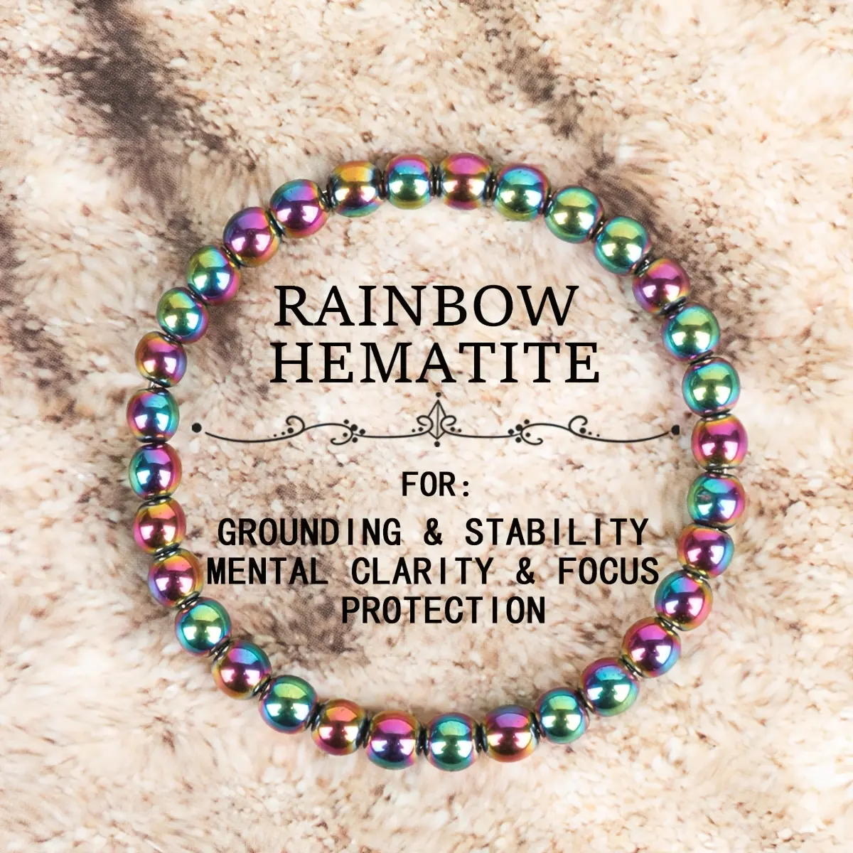 GADASLUY 6mm Rainbow Hematite Beaded Bracelet, Unisex Elastic Stone Jewelry for Grounding and Protection, Valentine's Day Gift for Friends, Valentines Day, Casual Wear, Hematite Stone, Bangles, 6Mm Beads, Matching Pair, Family, Mental Clarity