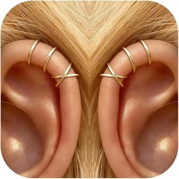 ChicBloom B Ear Cuffs Non Piercing 14K Gold Plated Ear Cuff Earrings for Women Trendy Clip on Cartilage Earring Stacks Non Pierced Adjustable Fake Earrings Set Jewelry