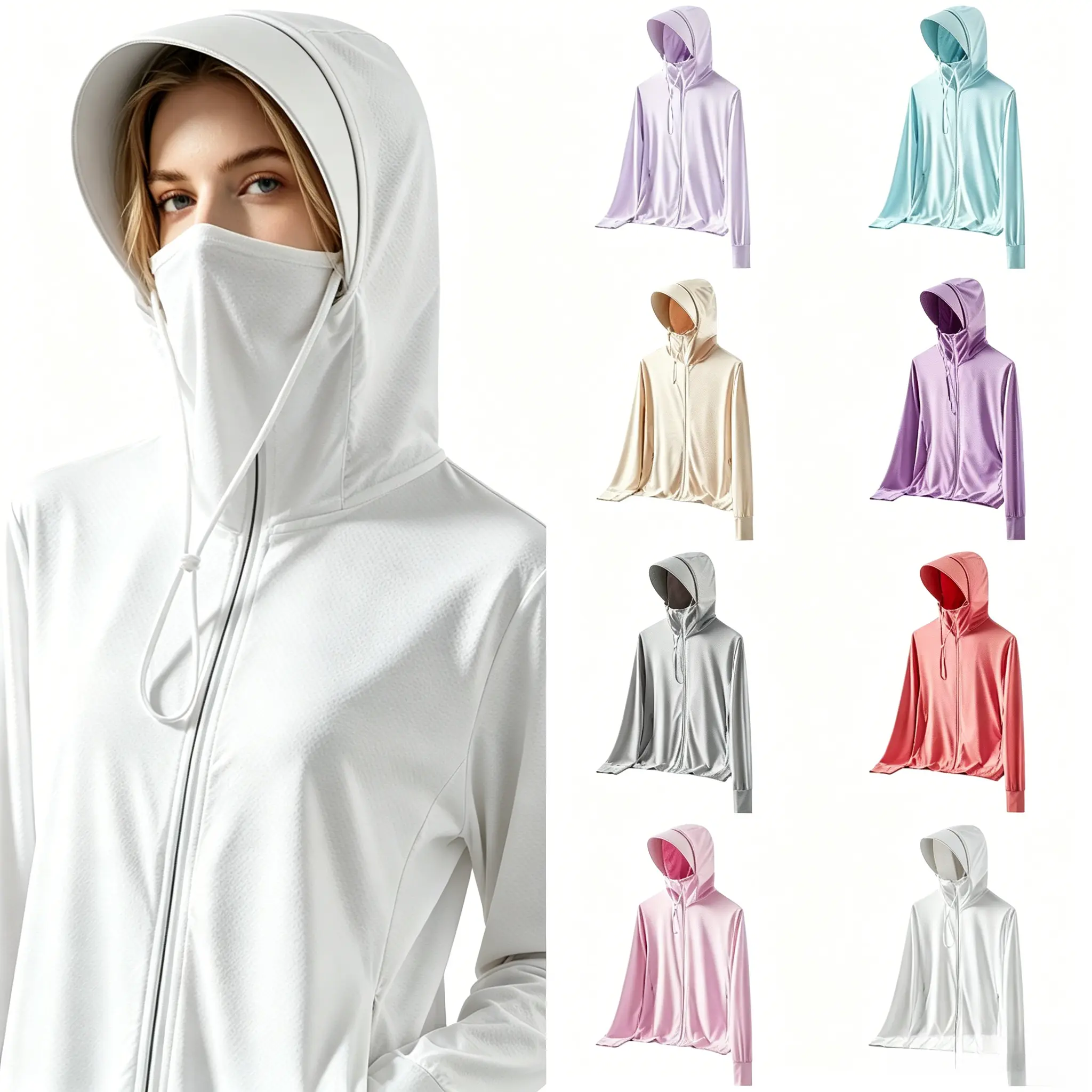 Unisex Ice Silk Sun Protection Hoodie with Detachable Brim, Cooling Breathable Lightweight Anti-UV Jacket for Summer Cycling Hiking Outdoor