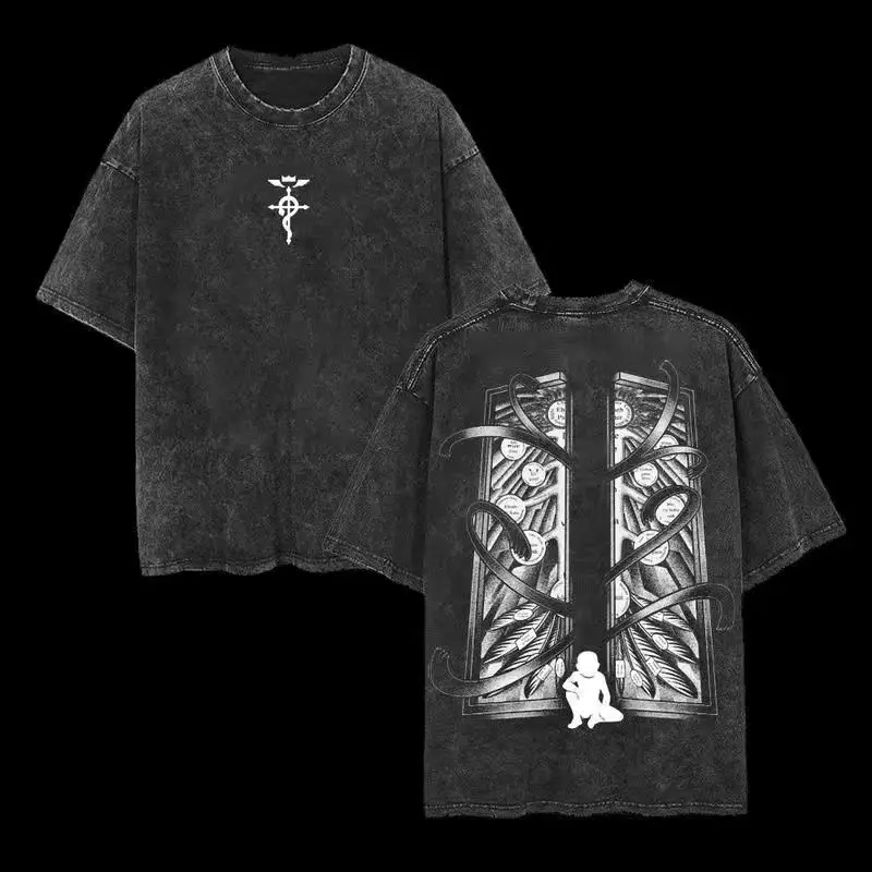 Retro Heavy Limited Gatekeeper - Fullmetal Alchemist Anime Double Printed Vintage Oversized Washed Tee Unisex Oversize Anime Manga Washed Heavyweight Cotton T-shirt, Gift For Anime Fan, Anime Lover summerwins,summerwins