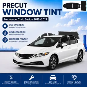 Precut Window Tint Film for Honda Civic Sedan 2012-2015 All Side+Rear Windshield Any VLT 2Ply Anti-Shatter, UV Block, Privacy Protection, No Trimming Needed,Heat & Glare Reduction