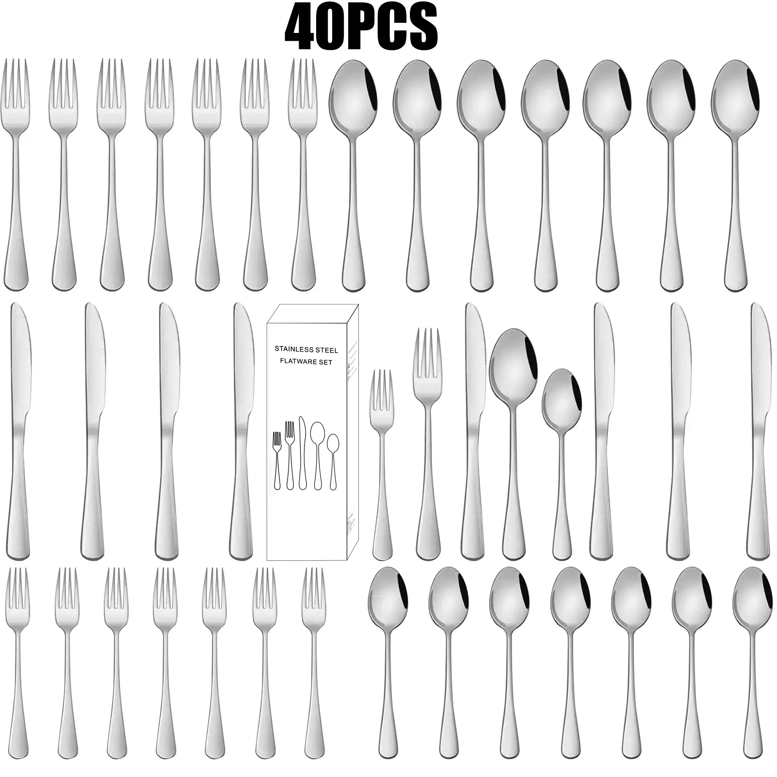 A 40-piece set of silver stainless steel tableware, without the gift box (the one I brought was a white box, as shown in the main picture).