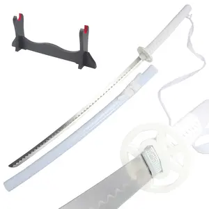 41 inches Not Sharp Real Bleach Sword Cosplay Sode no Shirayuki White Samurai Katana Swords with Wooden Holder Stand Display for Anime Fans Halloween Role Playing Props Cosplay Collection Christmas Gift Birthday