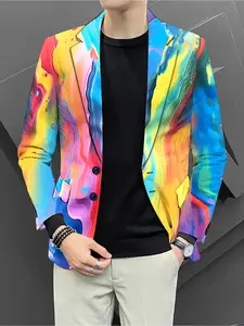Men's Fashion Casual Blazer, Trendy Shading Color Design Suit Jacket, Slim Fit Leisure Outerwear