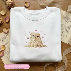 [Made in US] Embroidered Golden Retriever Sweatshirt, Dog Couple Crewneck, Cute Golden Dog Lover Gift, Pet Owner Sweater, Dog Mom Top