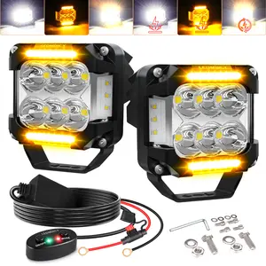 LEDMIRCY 3inch LED Light Bar 2PCS 6 Modes Memory Function & White & Amber Strobe Lights, with Wiring Harness Kit Auxiliary Flashing Fog Light IP68 Waterproof Off-Road Lights for Trucks SUV ATV UTV Van Boat fathersdaygift