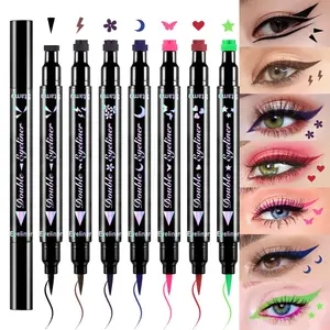 7Pcs Colored Winged Eyeliners Face Stamp Set - Black Brown Purple Blue Red Pink Green Stamps Eyeliner
