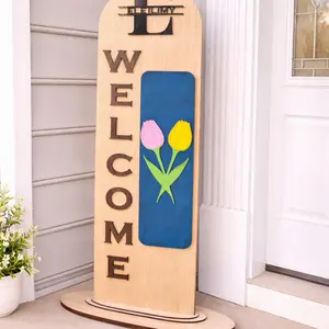 Porch Door Sign for All 4 Seasons - Welcome Design with Tulips, Ideal for Year-Round Use