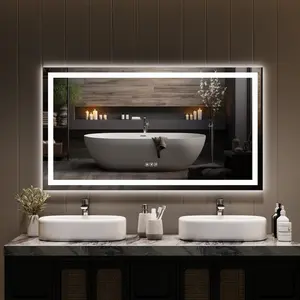 50*28” Smart LED Bathroom Mirror – Features: Dimmable Lights, Anti-Fog, Backlit & Front Lit, Memory Function, Shatter-Proof Glass – Wall Mount Vanity Mirror – Install Horizontally or Vertically