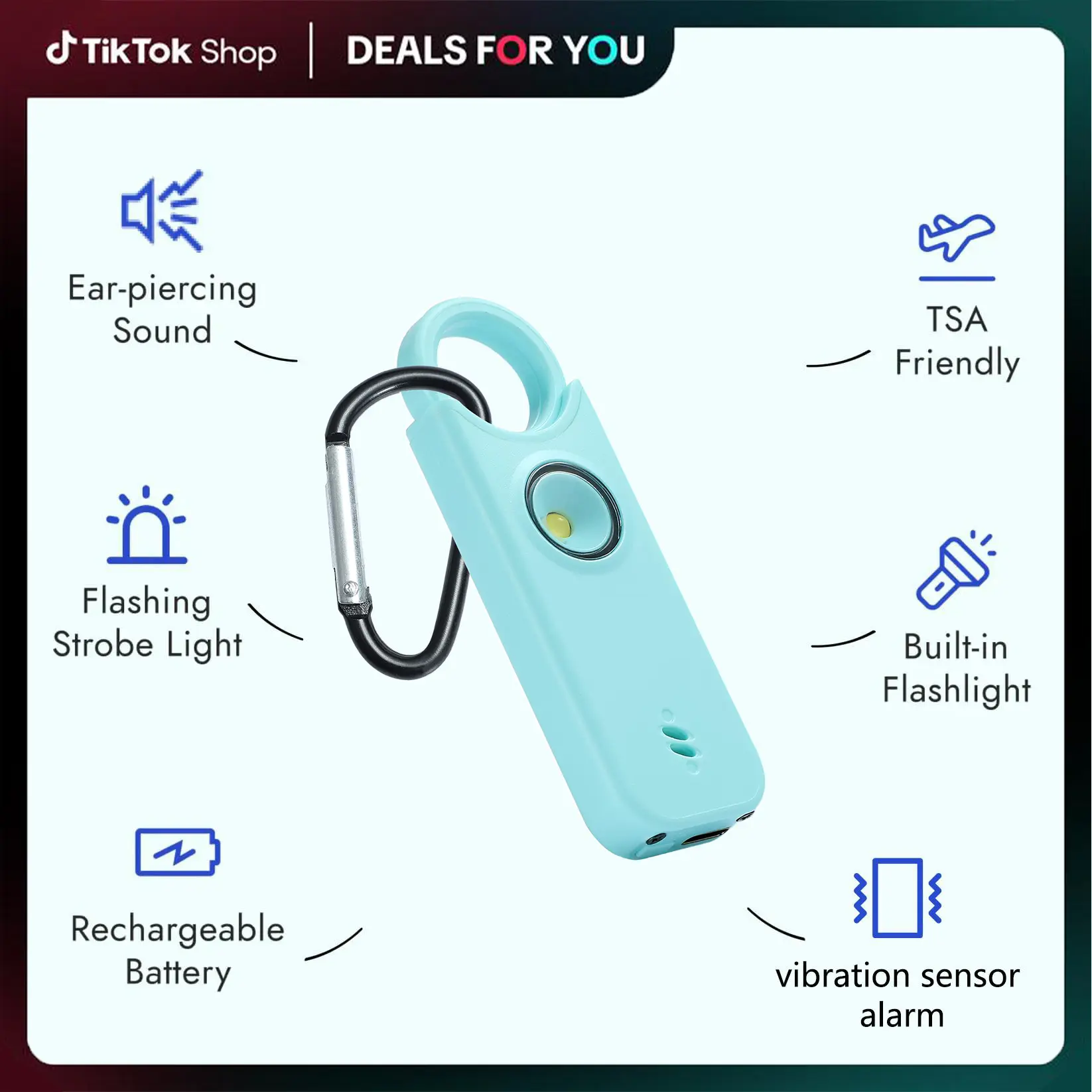 TikTokShopBlackFriday  Women's Personal Safety Alarm 3-in-1 RechargeableEmergency Alarm with 135dB Siren Strobe Light Keychain forWomen Men Children Seniors USB-C Battery LED Flashlight, Spotlight Siren Alarm, Security Sirens