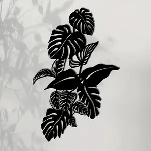 Large Monstera Metal Wall Art, Elegant Black Tropical Leaf Indoor Outdoor Decor Durable Iron Plant Sculpture for Home Wedding Housewarming Mother's Day Gift, Modern Mid Century Farmhouse Style Easy Hang, Housewarming Gift High Quality Sculpture