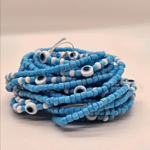Light Blue evil eye waist beads