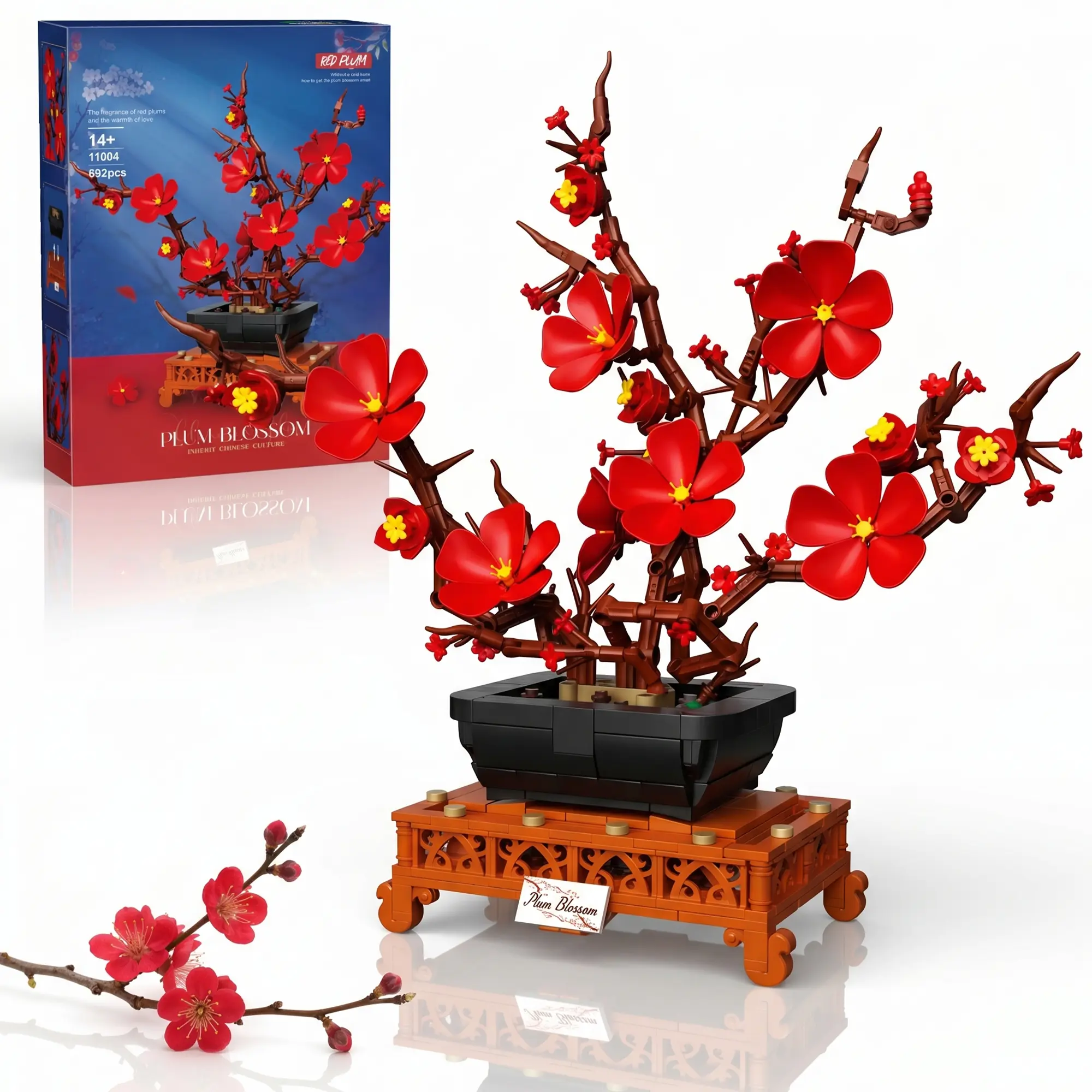 Plum Blossom Flower Pot Building Set with Precision Parts, Build-a-Figure Plants & Trees Toy Kit, Adult Botanical Centerpiece for Living Room Decor, Rewarding Creative Challenge, Gift for Flower Lovers, Captures Every Bloom Stage All Year Long