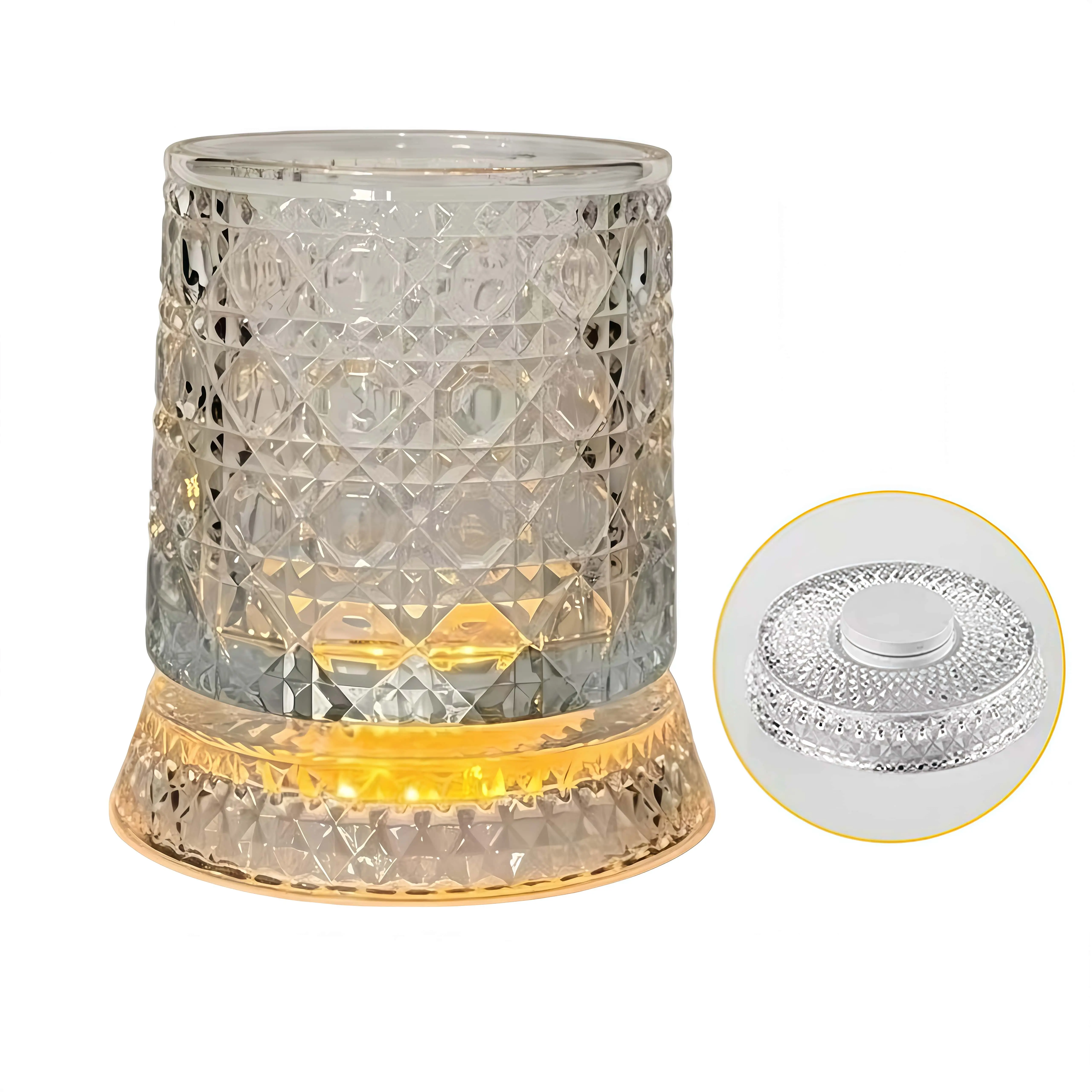360° Free Rotating Base Luxury Star-Cut Crystal Whiskey Cup - Built-in LED Color-Changing Lights, Premium Drinking Glasses, Home Bar Accessory, Ideal for Home Evenings & Business Gatherings