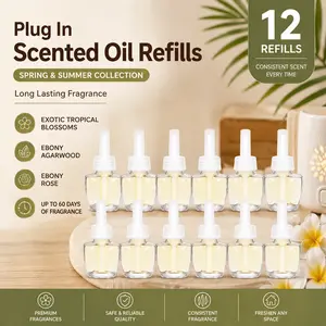 12Pcs Electric Plug-in Air Freshener Refills, -Zen,Tropical blossoms,Ebony agarwood,Ebony rose fill scent