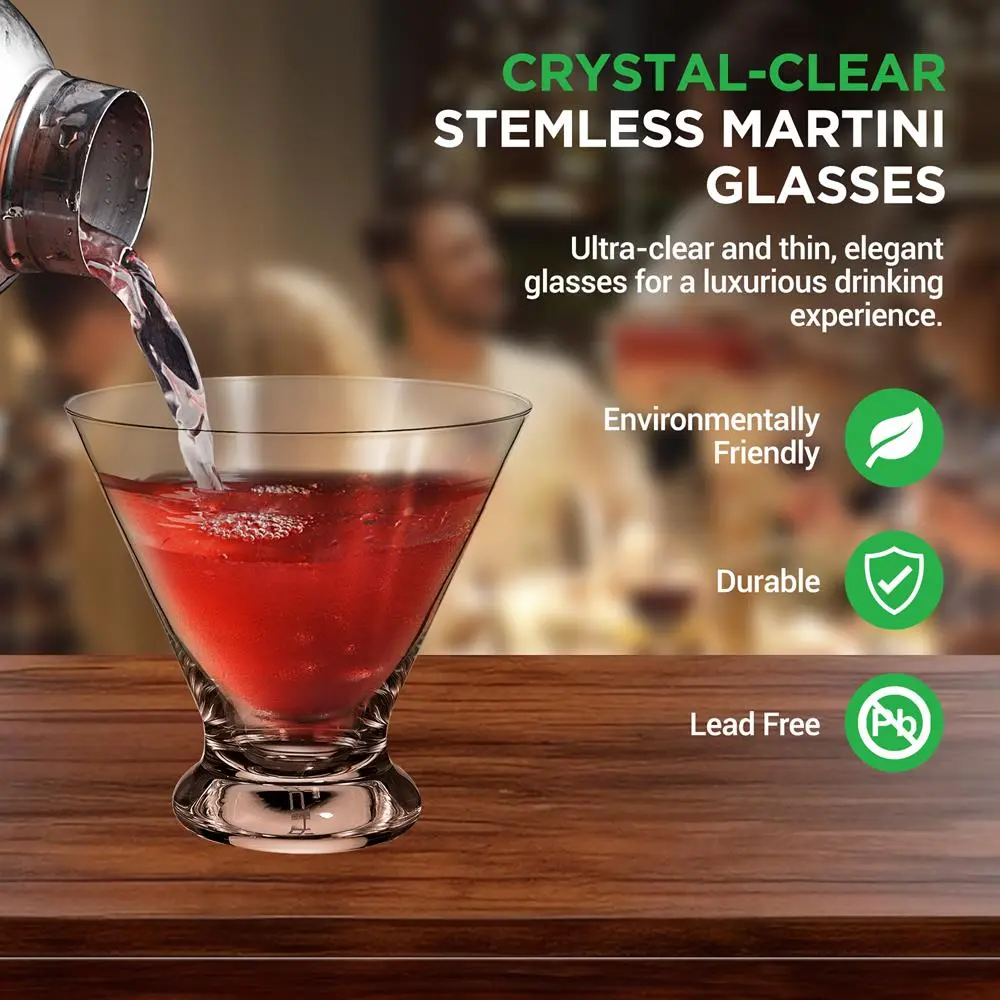 Handcrafted 2-Piece Glassware Set - 8.4oz Lead-Free Crystal, Dishwasher Safe, Includes Martini Glass & Whiskey Cocktail Glasses