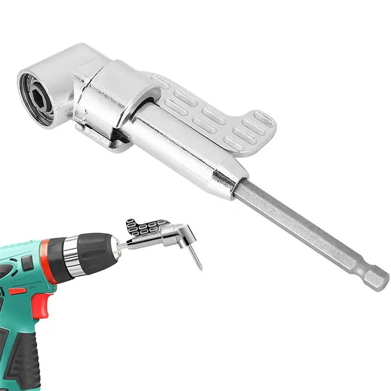 105 Degree Angle Screwdriver Set Holder Adapter, Adjustable Bits, Nozzles, Right Angle Head, Hex Bit Socket, 1/4', Long Type, Silver
